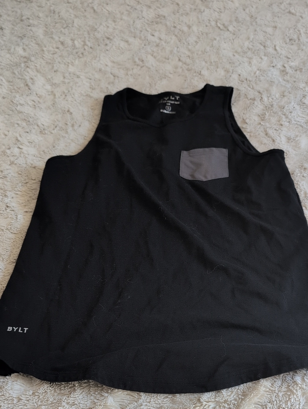 BYLT Basics Black Tank Top with Gray Chest Pocket